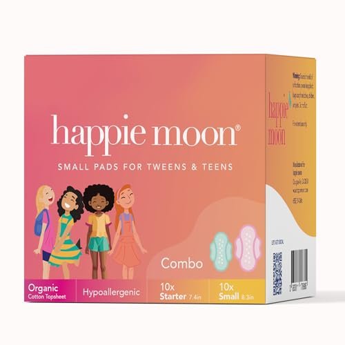 Happie Moon Bio-Baumwoll-Binden für Tweens & Teens | Ultradünne Binden mit Flügeln | Chlorfrei & Duftfrei | Starter & Small Variety Pack, 20 Stück