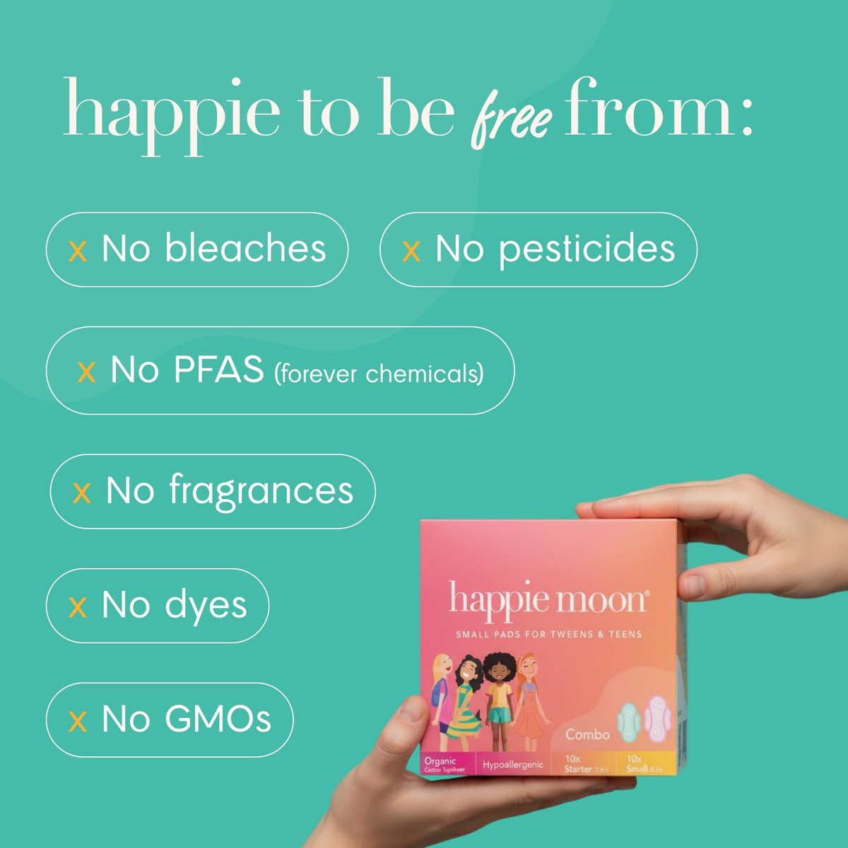 Happie Moon Bio-Baumwoll-Binden für Tweens & Teens | Ultradünne Binden mit Flügeln | Chlorfrei & Duftfrei | Starter & Small Variety Pack, 20 Stück