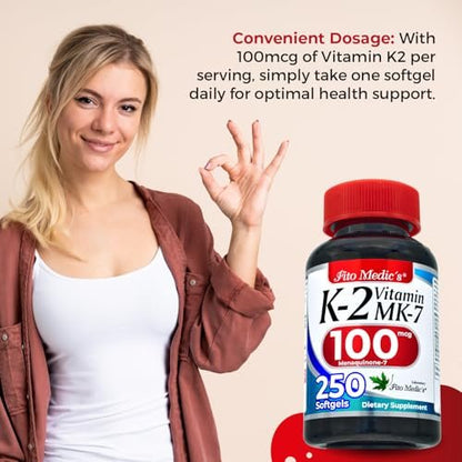 FITO MEDIC'S Lab Vitamin K2 | K2 Vitamin Supplement | Vitamin K | 250 Softgels | 100 mcg