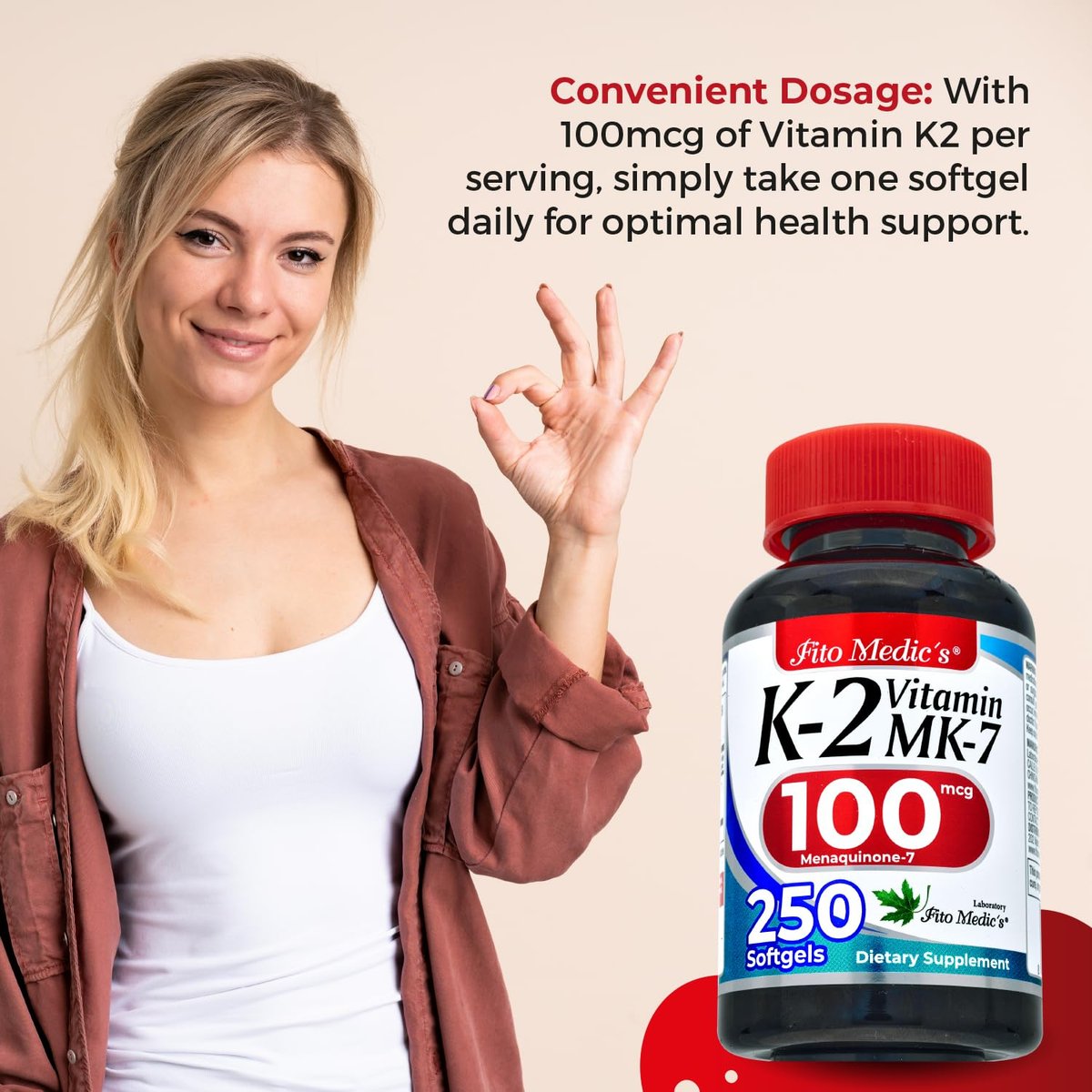 FITO MEDIC'S Lab Vitamin K2 | K2 Vitamin Supplement | Vitamin K | 250 Softgels | 100 mcg