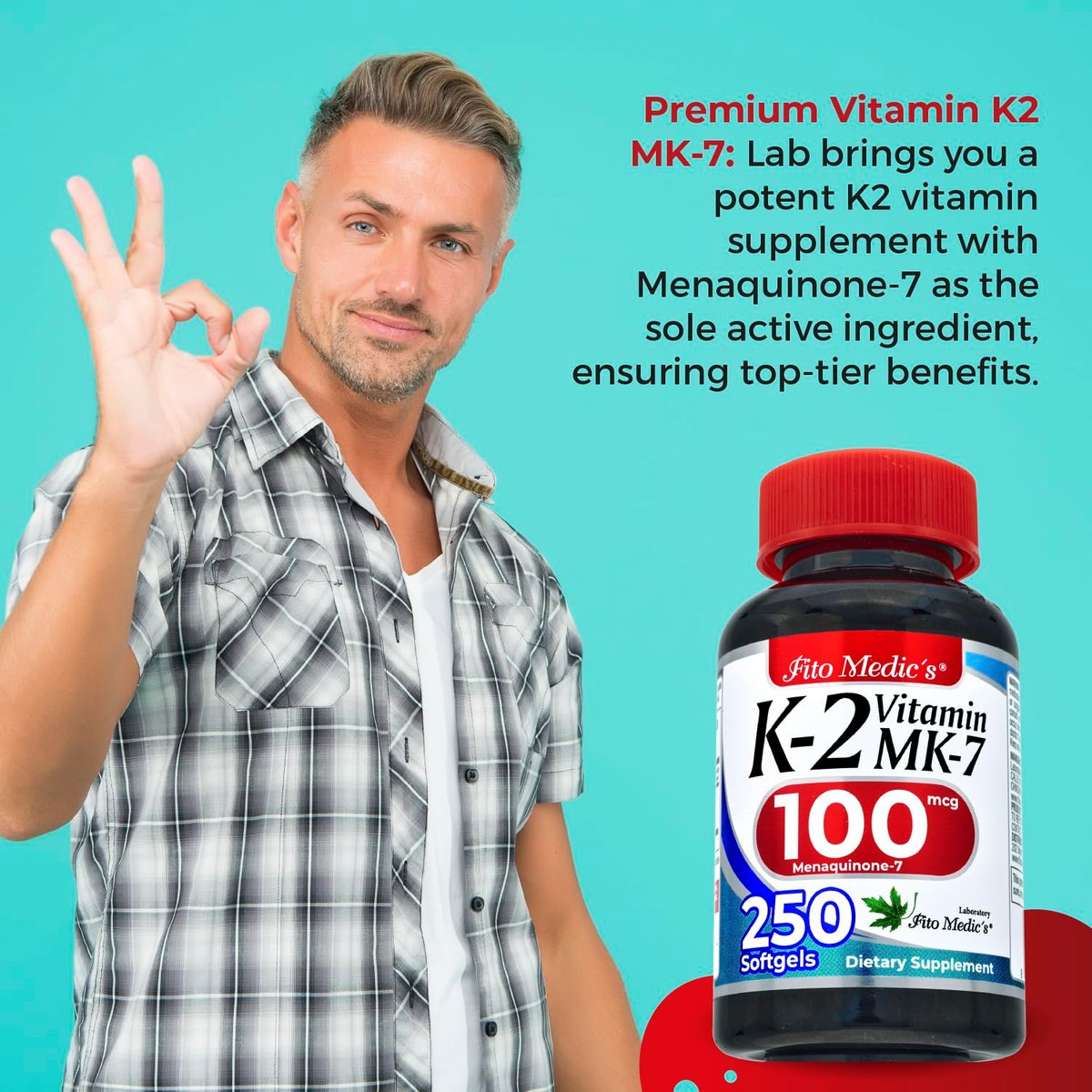 FITO MEDIC'S Lab Vitamin K2 | K2 Vitamin Supplement | Vitamin K | 250 Softgels | 100 mcg