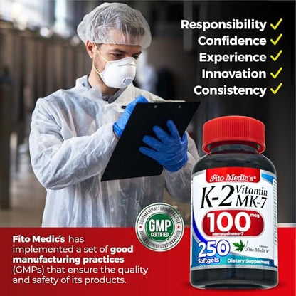 FITO MEDIC'S Lab Vitamin K2 | K2 Vitamin Supplement | Vitamin K | 250 Softgels | 100 mcg