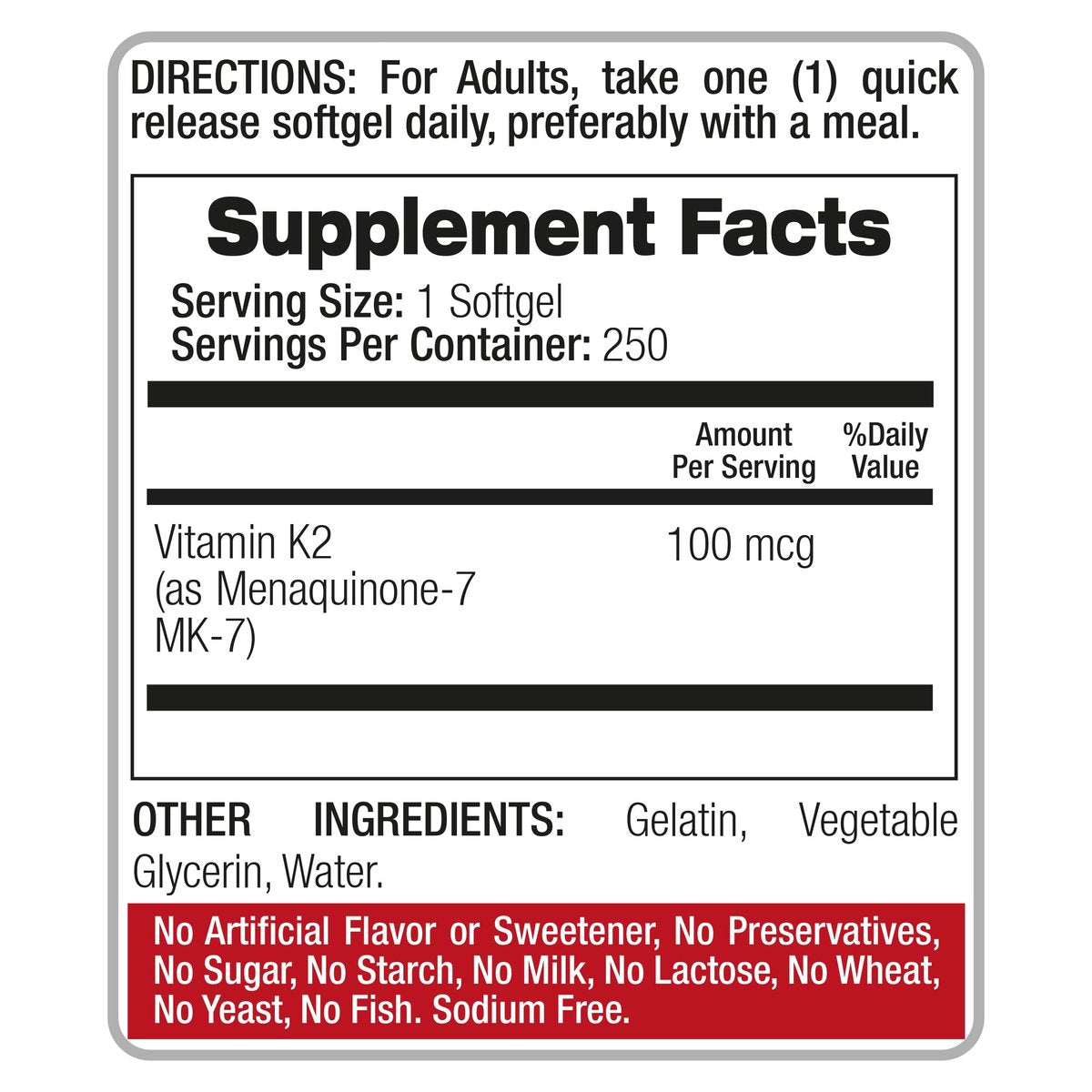 FITO MEDIC'S Lab Vitamin K2 | K2 Vitamin Supplement | Vitamin K | 250 Softgels | 100 mcg