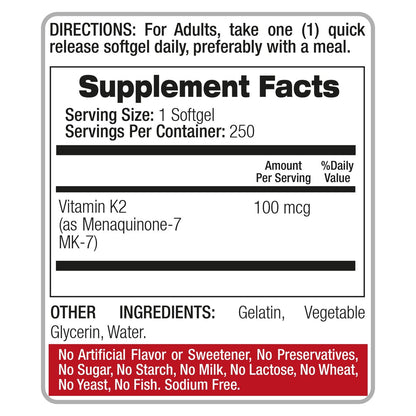 FITO MEDIC'S Lab Vitamin K2 | K2 Vitamin Supplement | Vitamin K | 250 Softgels | 100 mcg