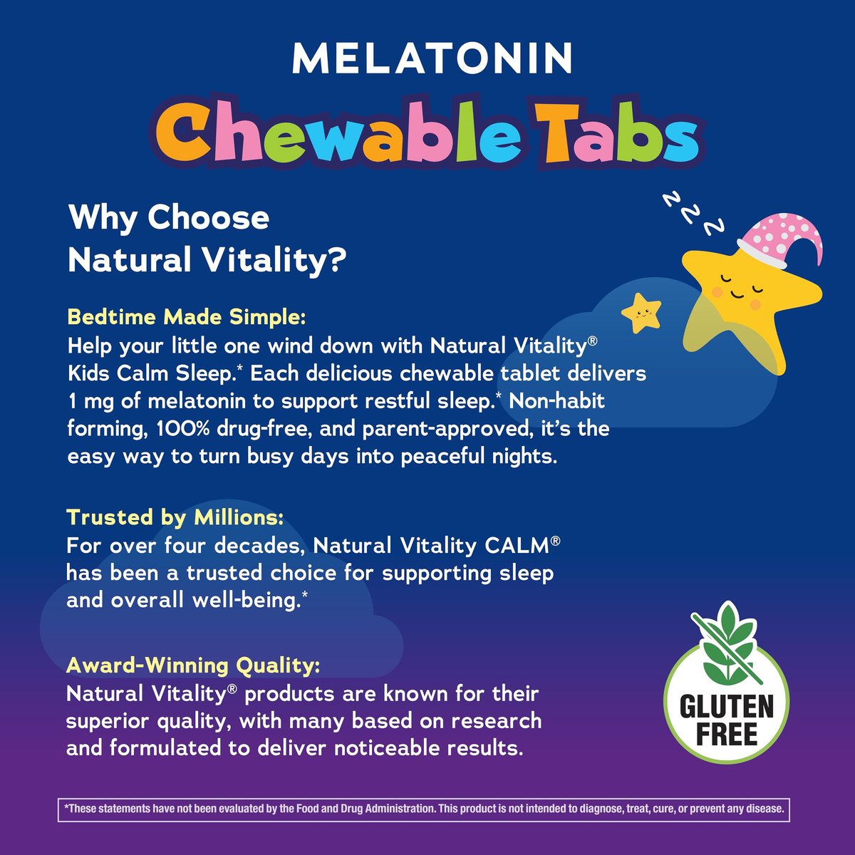 Natural Vitality Kids Calm Sleep Melatonin | 1mg Kautabletten | 100 % Arzneimittelfrei | Nachtliches Traubenaroma | 60 Stück