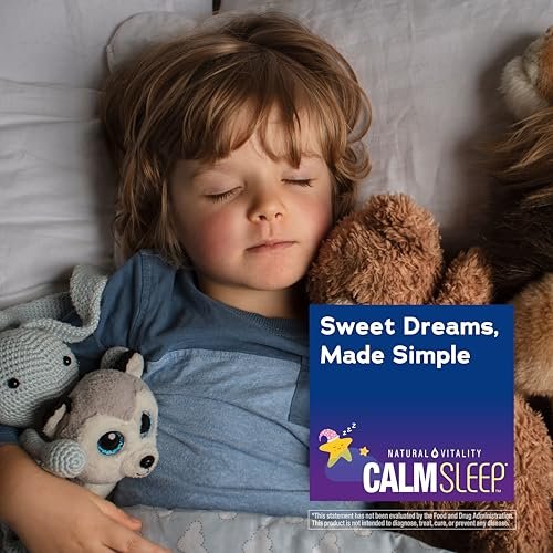 Natural Vitality Kids Calm Sleep Melatonin | 1mg Kautabletten | 100 % Arzneimittelfrei | Nachtliches Traubenaroma | 60 Stück