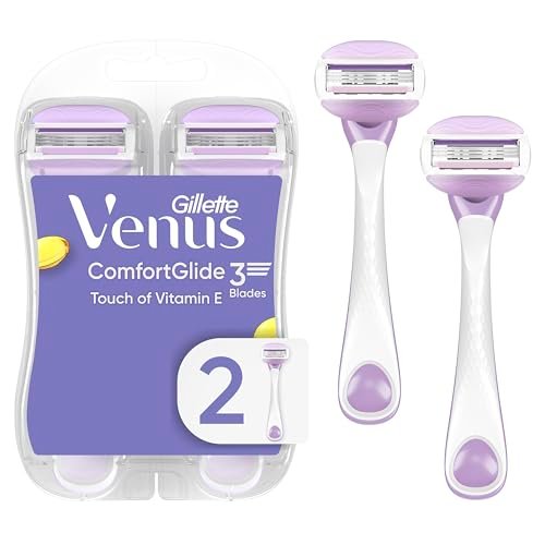 Gillette Venus ComfortGlide mit Vitamin E – Einwegrasierer für Frauen, 3 Klingen, wasseraktivierte Feuchtigkeitsbänder, 2 Stück