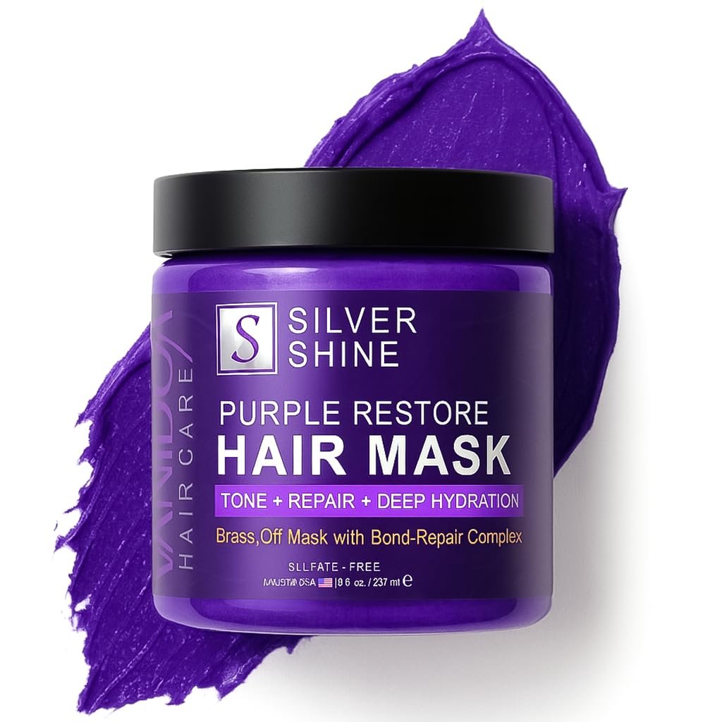 Tiefenwirksame Silber-Glanz Lila Haarmaske für graues Haar, Lila Toner für brünierte, gebleichte, silberne oder colorierte Haare, Feuchtigkeitsspende & stumpfes Haar aufhellen, sulfatfrei, hergestellt in USA, 240 ml