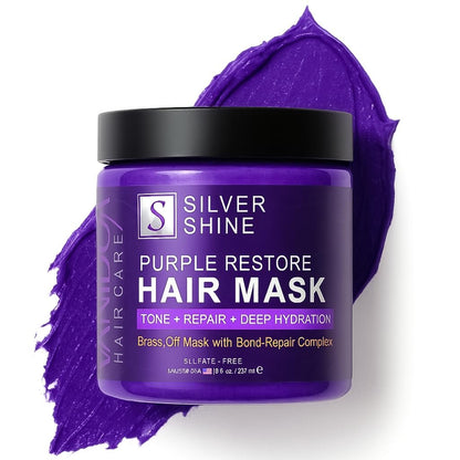 Tiefenwirksame Silber-Glanz Lila Haarmaske für graues Haar, Lila Toner für brünierte, gebleichte, silberne oder colorierte Haare, Feuchtigkeitsspende & stumpfes Haar aufhellen, sulfatfrei, hergestellt in USA, 240 ml