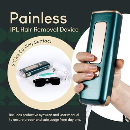 IPL-Haarentfernung mit schmerzfreiem Eiskühlungssystem - Laser-Haarentfernung für Frauen & Männer mit 5 Energieleveln, unbegrenzten Blitzen - Ganzkörperanwendung - Inklusive Rasierer und Schutzbrille