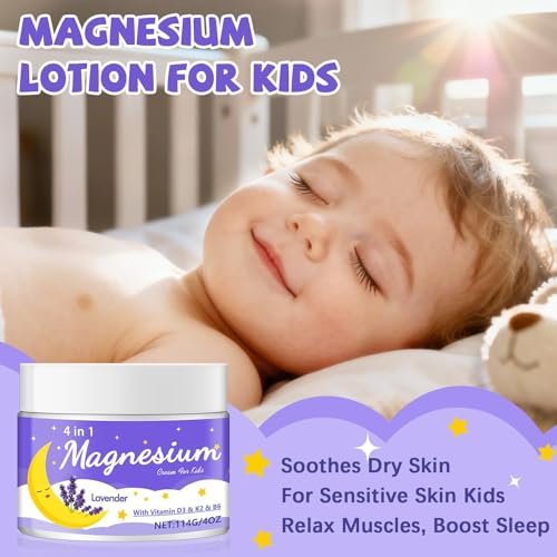 Leyoviz Magnesium Lotion für Kinder – Magnesiumcreme für Babys, reduziert Abendängste und verlängert Schlafdauer, mit Lavendel, Vitamin D3, K2, B6, melatonin-frei, für empfindliche Haut (118 ml)