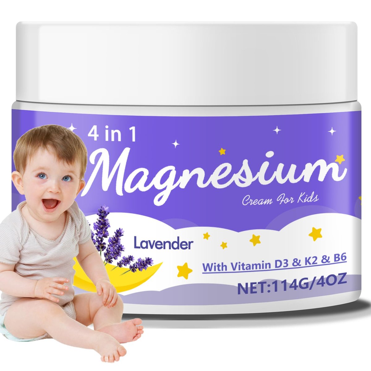 Leyoviz Magnesium Lotion für Kinder – Magnesiumcreme für Babys, reduziert Abendängste und verlängert Schlafdauer, mit Lavendel, Vitamin D3, K2, B6, melatonin-frei, für empfindliche Haut (118 ml)