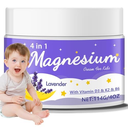 Leyoviz Magnesium Lotion für Kinder – Magnesiumcreme für Babys, reduziert Abendängste und verlängert Schlafdauer, mit Lavendel, Vitamin D3, K2, B6, melatonin-frei, für empfindliche Haut (118 ml)