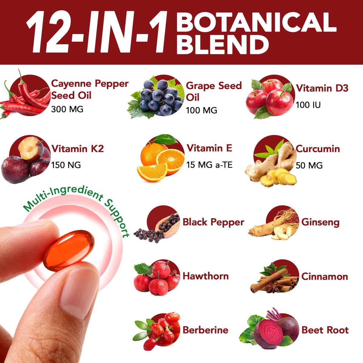Cayenne Pfeffer Softgel-Kapseln | 12-in-1 pro Portion mit Vitamin D3, K2 & E | Unterstützt gesunde Durchblutung & tägliche Energie | Mit Weißdorn, Rote Bete & Kurkuma | 240 Kapseln