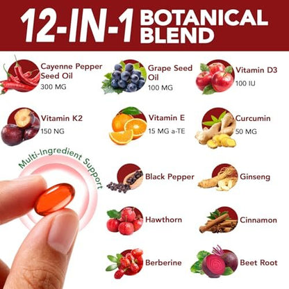 Cayenne Pfeffer Softgel-Kapseln | 12-in-1 pro Portion mit Vitamin D3, K2 & E | Unterstützt gesunde Durchblutung & tägliche Energie | Mit Weißdorn, Rote Bete & Kurkuma | 240 Kapseln