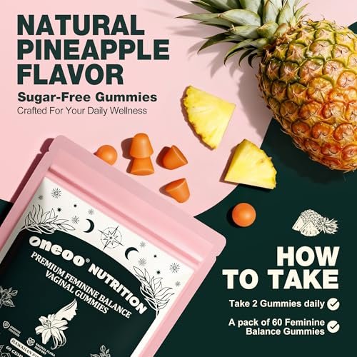 Oneoo Feminine Balance Gummies – Premium Gummis für die pH-Gesundheit der Frau, Immun- und Energieunterstützung, vegan, glutenfrei, hawaiianische Ananas, 60 Stück