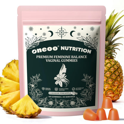 Oneoo Feminine Balance Gummies – Premium Gummis für die pH-Gesundheit der Frau, Immun- und Energieunterstützung, vegan, glutenfrei, hawaiianische Ananas, 60 Stück
