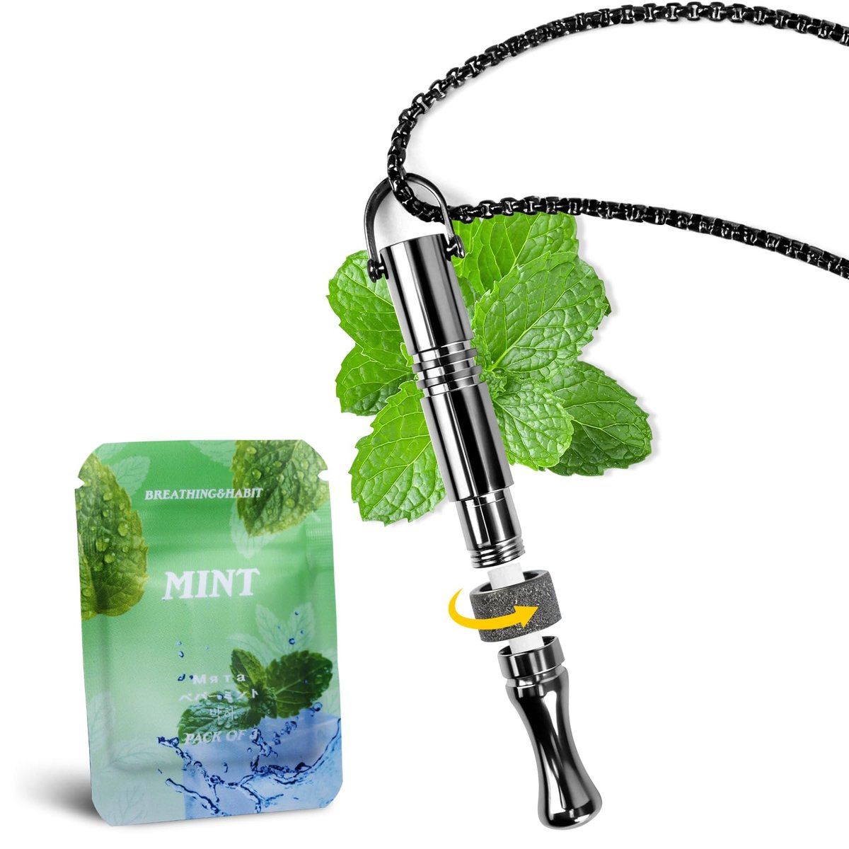 Quit Smoking Necklace mit Fidget Ring & Mint Pods – BreathHalo Raucherentwöhnungshilfe für Stress, Angst & achtsames Atmen, tragbarer Atem-Necklace für Fidget Relief & Rauchstopp