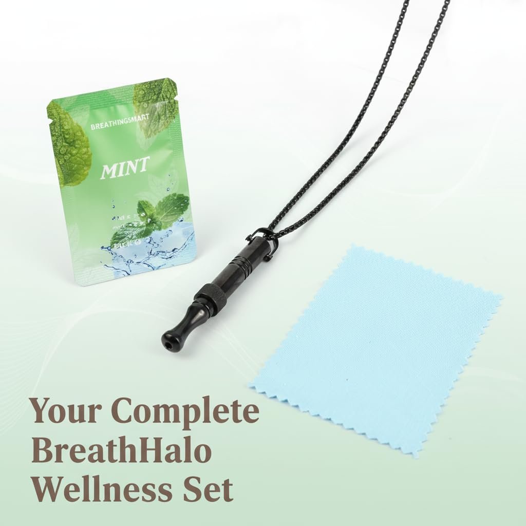 Quit Smoking Necklace mit Fidget Ring & Mint Pods – BreathHalo Raucherentwöhnungshilfe für Stress, Angst & achtsames Atmen, tragbarer Atem-Necklace für Fidget Relief & Rauchstopp