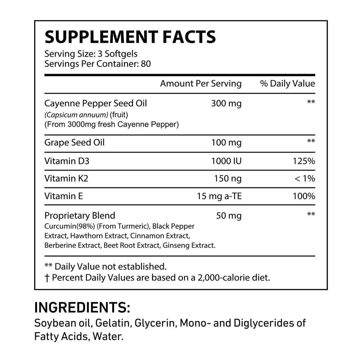 DLOMFVFQ Cayenne-Pfeffer Weichkapseln Ergänzung, Reich an Vitamin E D3+K2 und Extrakten aus Traubenkern, Weißdorn, Rote Bete und anderen, Unterstützt die Gesundheit von Beinvenen, Herz und Blutgefäßen - 240 Weichkapseln/1 Packung