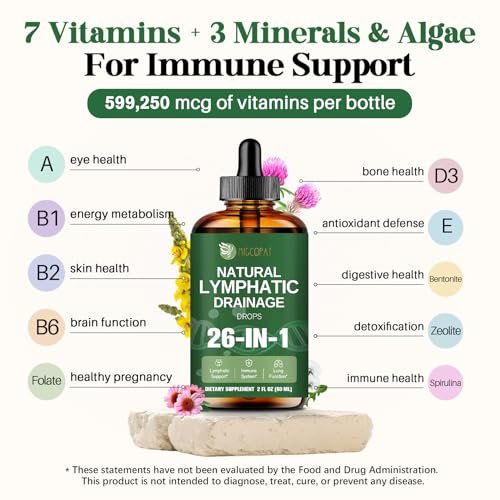 Migcopat 26-in-1 Liposomale Lymphdrainage-Tropfen – Echinacea, Kurkuma, Holunder, Löwenzahn, Vitamine und Königskerze für Lunge, Lymphsystem, Immununterstützung, Leberreinigung & -reparatur, 60 ml