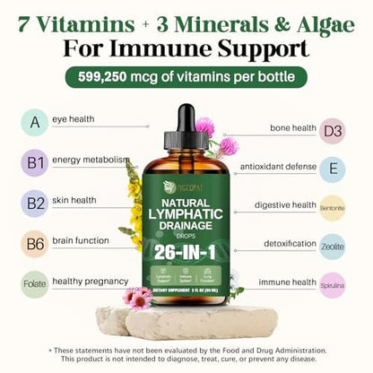 Migcopat 26-in-1 Liposomale Lymphdrainage-Tropfen – Echinacea, Kurkuma, Holunder, Löwenzahn, Vitamine und Königskerze für Lunge, Lymphsystem, Immununterstützung, Leberreinigung & -reparatur, 60 ml