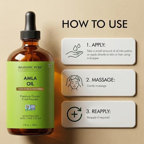 Majestic Pure Amla-Öl 118ml – Premium Trägeröl für Haarpflege, Kopfhautmassage & Hautpflege mit Pipette