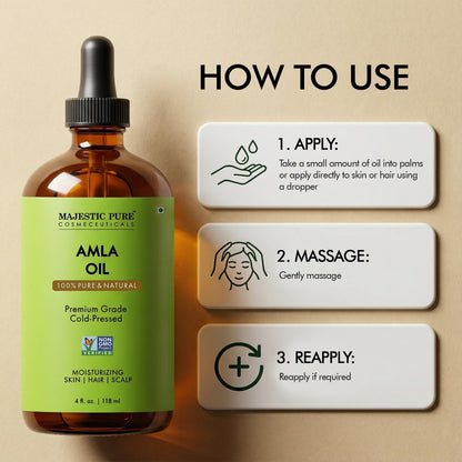 Majestic Pure Amla-Öl 118ml – Premium Trägeröl für Haarpflege, Kopfhautmassage & Hautpflege mit Pipette