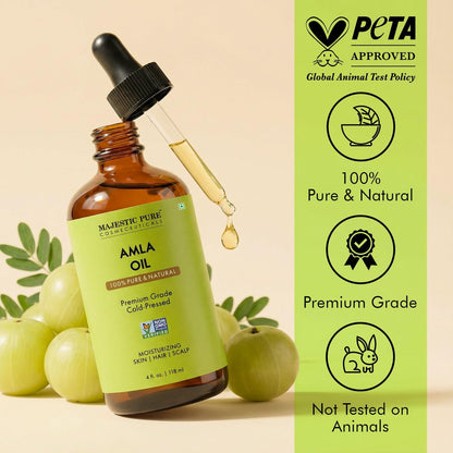 Majestic Pure Amla-Öl 118ml – Premium Trägeröl für Haarpflege, Kopfhautmassage & Hautpflege mit Pipette