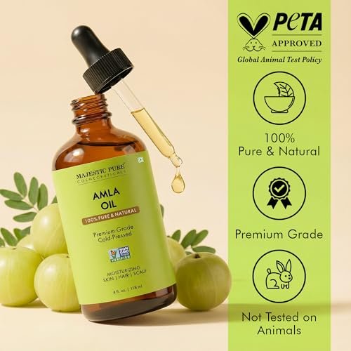 Majestic Pure Amla-Öl 118ml – Premium Trägeröl für Haarpflege, Kopfhautmassage & Hautpflege mit Pipette