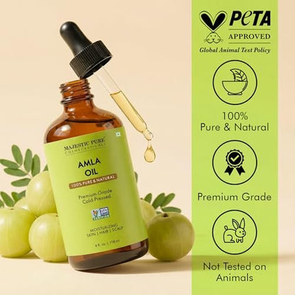 Majestic Pure Amla-Öl 118ml – Premium Trägeröl für Haarpflege, Kopfhautmassage & Hautpflege mit Pipette