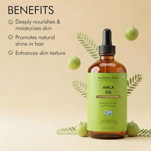 Majestic Pure Amla-Öl 118ml – Premium Trägeröl für Haarpflege, Kopfhautmassage & Hautpflege mit Pipette