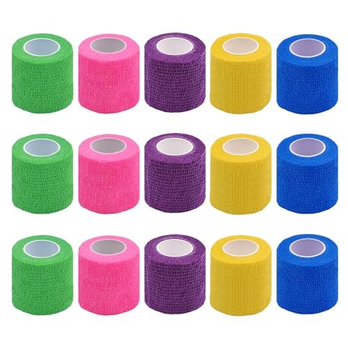 CIYAGPOOU Selbstklebender Verband, 2 Zoll 15er-Pack, elastische, flexible, kohäsive Bandagen, Sporttape, atmungsaktiv, 5 Yards, griffig, selbsthaftend