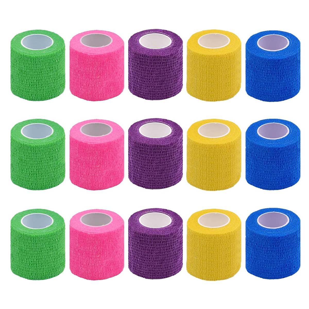 CIYAGPOOU Selbstklebender Verband, 2 Zoll 15er-Pack, elastische, flexible, kohäsive Bandagen, Sporttape, atmungsaktiv, 5 Yards, griffig, selbsthaftend
