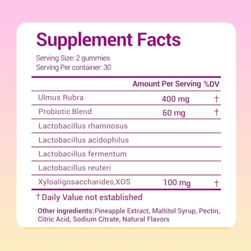 Lunivox Her Juicy Feminine Probiotika Gummis für Frauen mit Präbiotika & Ulmenrinde – Unterstützt pH-Gleichgewicht, Darmgesundheit & Immunsystem – Ananasgeschmack, 60 Stück