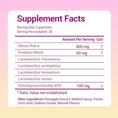 Lunivox Her Juicy Feminine Probiotika Gummis für Frauen mit Präbiotika & Ulmenrinde – Unterstützt pH-Gleichgewicht, Darmgesundheit & Immunsystem – Ananasgeschmack, 60 Stück