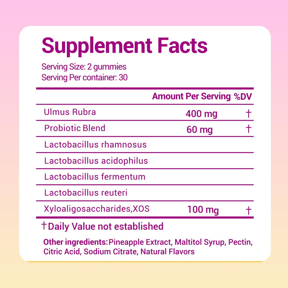 Lunivox Her Juicy Feminine Probiotika Gummis für Frauen mit Präbiotika & Ulmenrinde – Unterstützt pH-Gleichgewicht, Darmgesundheit & Immunsystem – Ananasgeschmack, 60 Stück