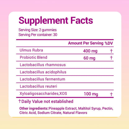 Lunivox Her Juicy Feminine Probiotika Gummis für Frauen mit Präbiotika & Ulmenrinde – Unterstützt pH-Gleichgewicht, Darmgesundheit & Immunsystem – Ananasgeschmack, 60 Stück
