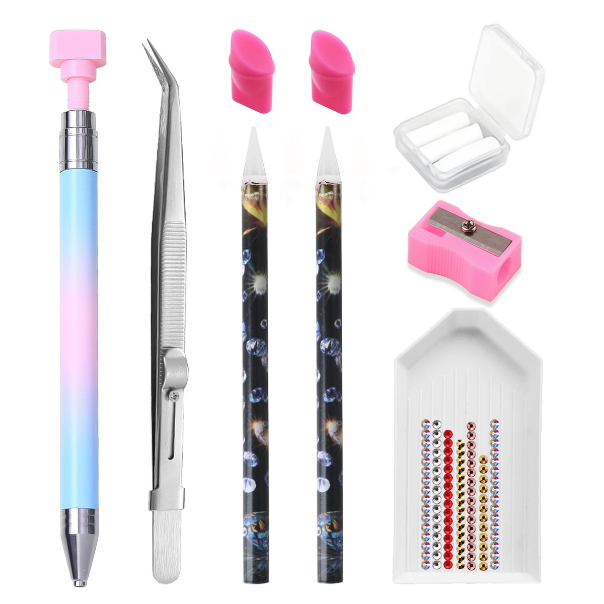 ESUOHYM 9-teiliges Strass-Set für Nagelkunst – Strass-Aufnahmestifte, Wachsstifte, Pinzetten und Silikonköpfe für DIY-Designs