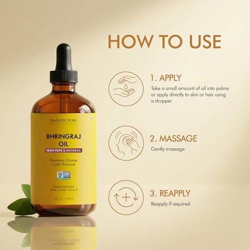 Majestic Pure Bhringraj Premium Trägeröl 118ml mit Pipette für Haarpflege, Kopfhautmassage & Hautpflege