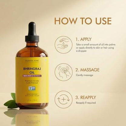 Majestic Pure Bhringraj Premium Trägeröl 118ml mit Pipette für Haarpflege, Kopfhautmassage & Hautpflege