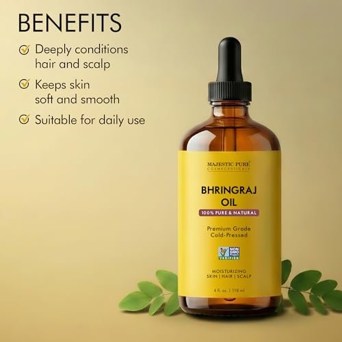 Majestic Pure Bhringraj Premium Trägeröl 118ml mit Pipette für Haarpflege, Kopfhautmassage & Hautpflege