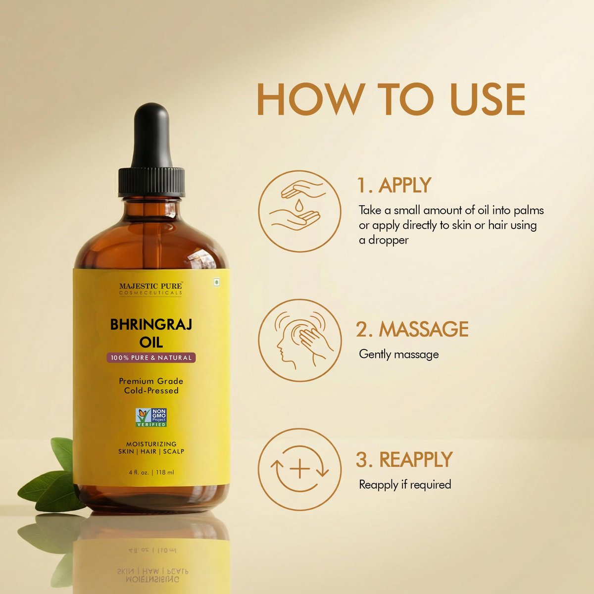 Majestic Pure Bhringraj Premium Trägeröl 118ml mit Pipette für Haarpflege, Kopfhautmassage & Hautpflege