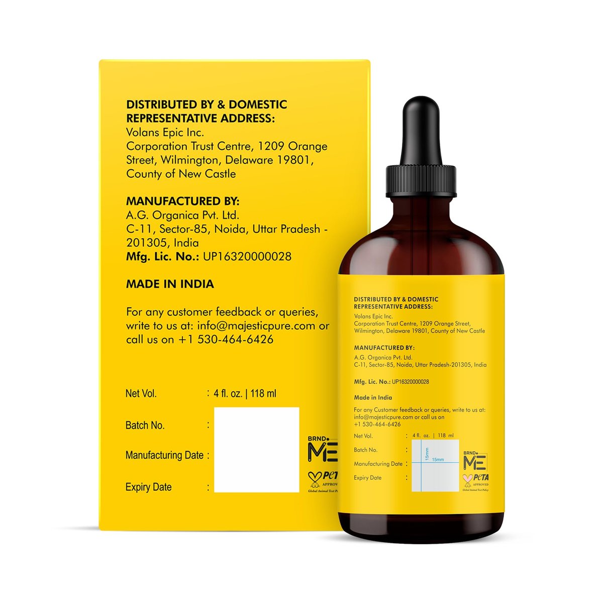 Majestic Pure Bhringraj Premium Trägeröl 118ml mit Pipette für Haarpflege, Kopfhautmassage & Hautpflege
