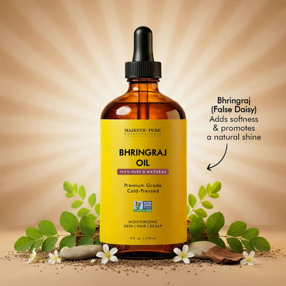 Majestic Pure Bhringraj Premium Trägeröl 118ml mit Pipette für Haarpflege, Kopfhautmassage & Hautpflege