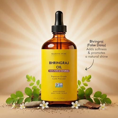 Majestic Pure Bhringraj Premium Trägeröl 118ml mit Pipette für Haarpflege, Kopfhautmassage & Hautpflege