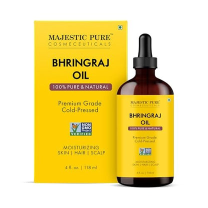 Majestic Pure Bhringraj Premium Trägeröl 118ml mit Pipette für Haarpflege, Kopfhautmassage & Hautpflege