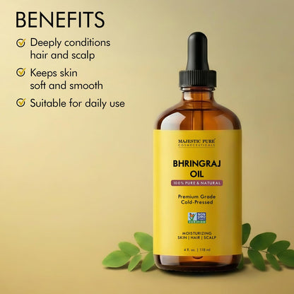 Majestic Pure Bhringraj Premium Trägeröl 118ml mit Pipette für Haarpflege, Kopfhautmassage & Hautpflege