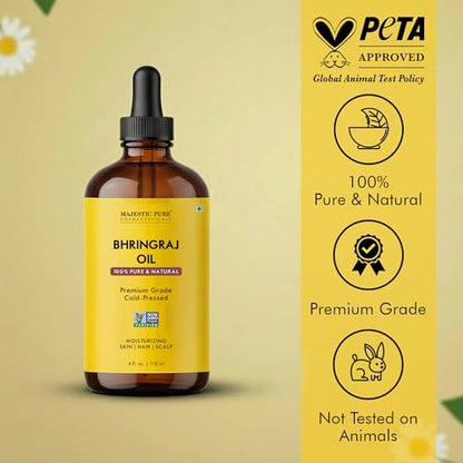 Majestic Pure Bhringraj Premium Trägeröl 118ml mit Pipette für Haarpflege, Kopfhautmassage & Hautpflege