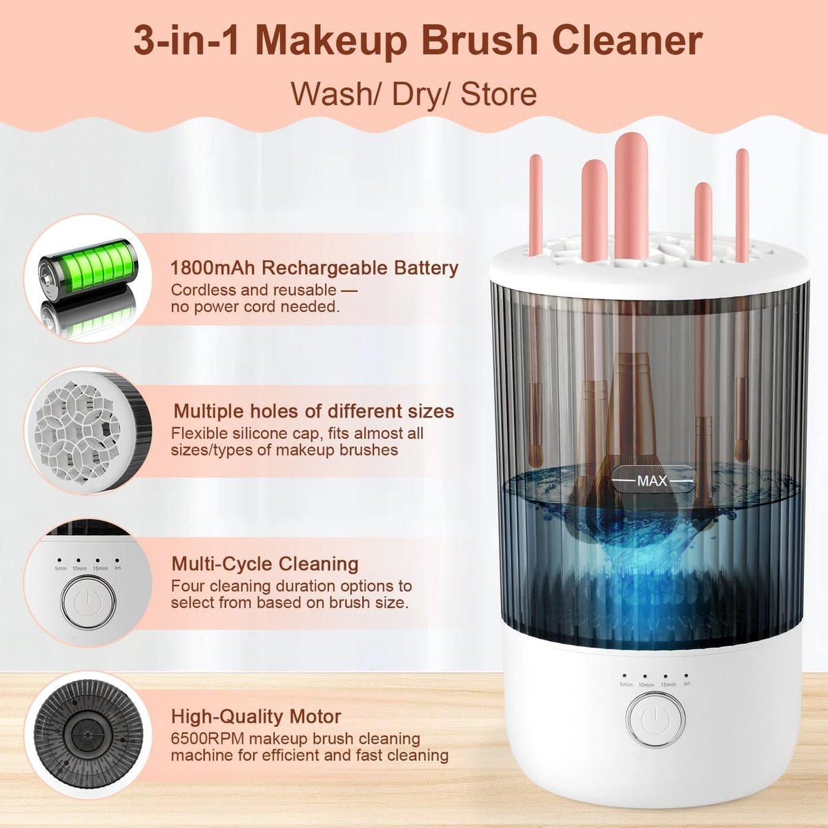 Elektrischer Make-up-Pinselreiniger, 6500 U/min, Automatischer Make-up-Pinselreinigungsmaschine, Tragbares Design mit 1800 mAh Akku, Perfektes Geschenk für Make-up-Liebhaber